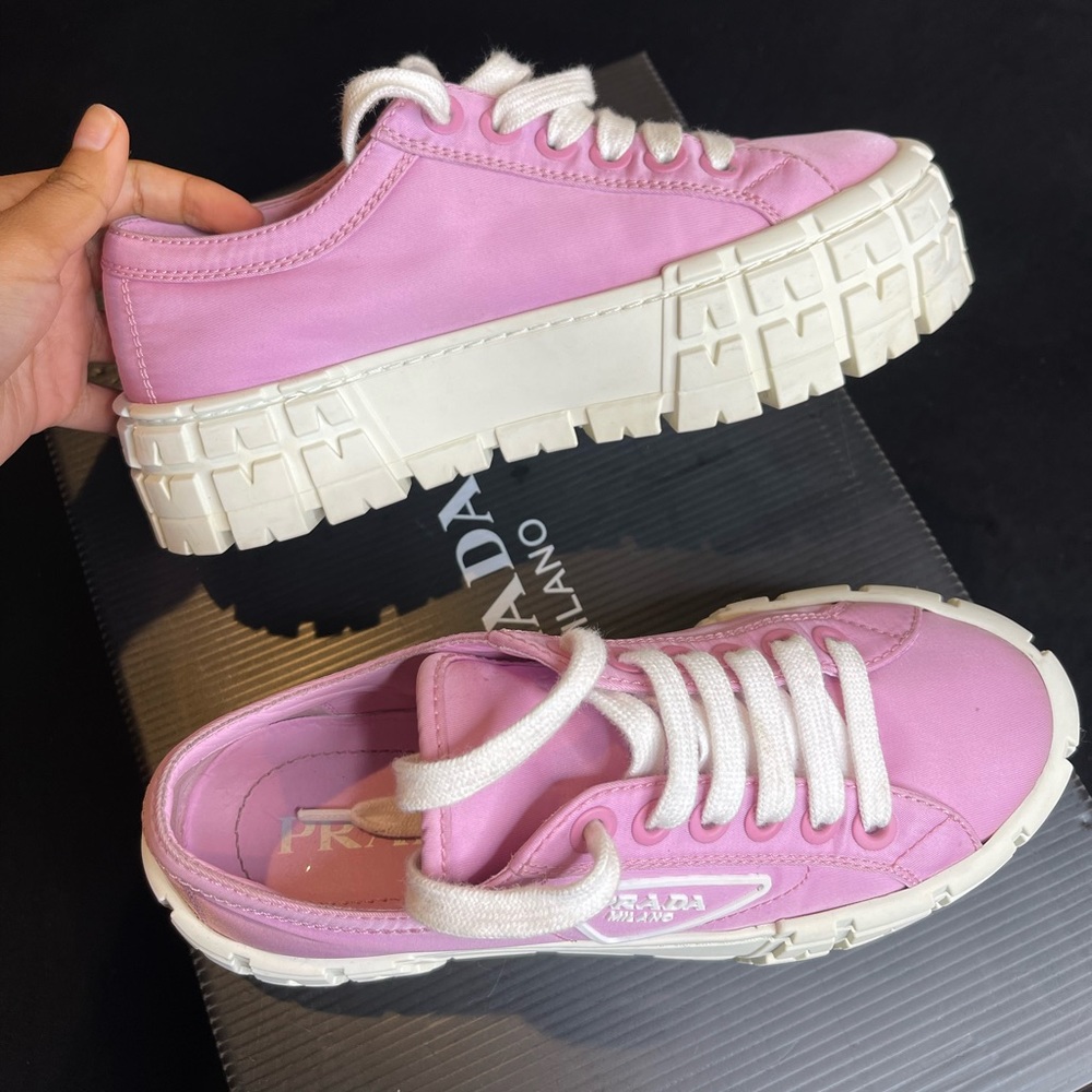 Authentic Prada double wheel nylon gabardine sneakers